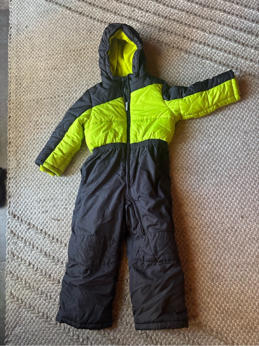Kids Neon Green and Black Insulated One-Piece Snow Suit
